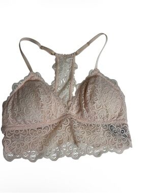 Aerie pastel pink peach lace nylon padded bralette size small